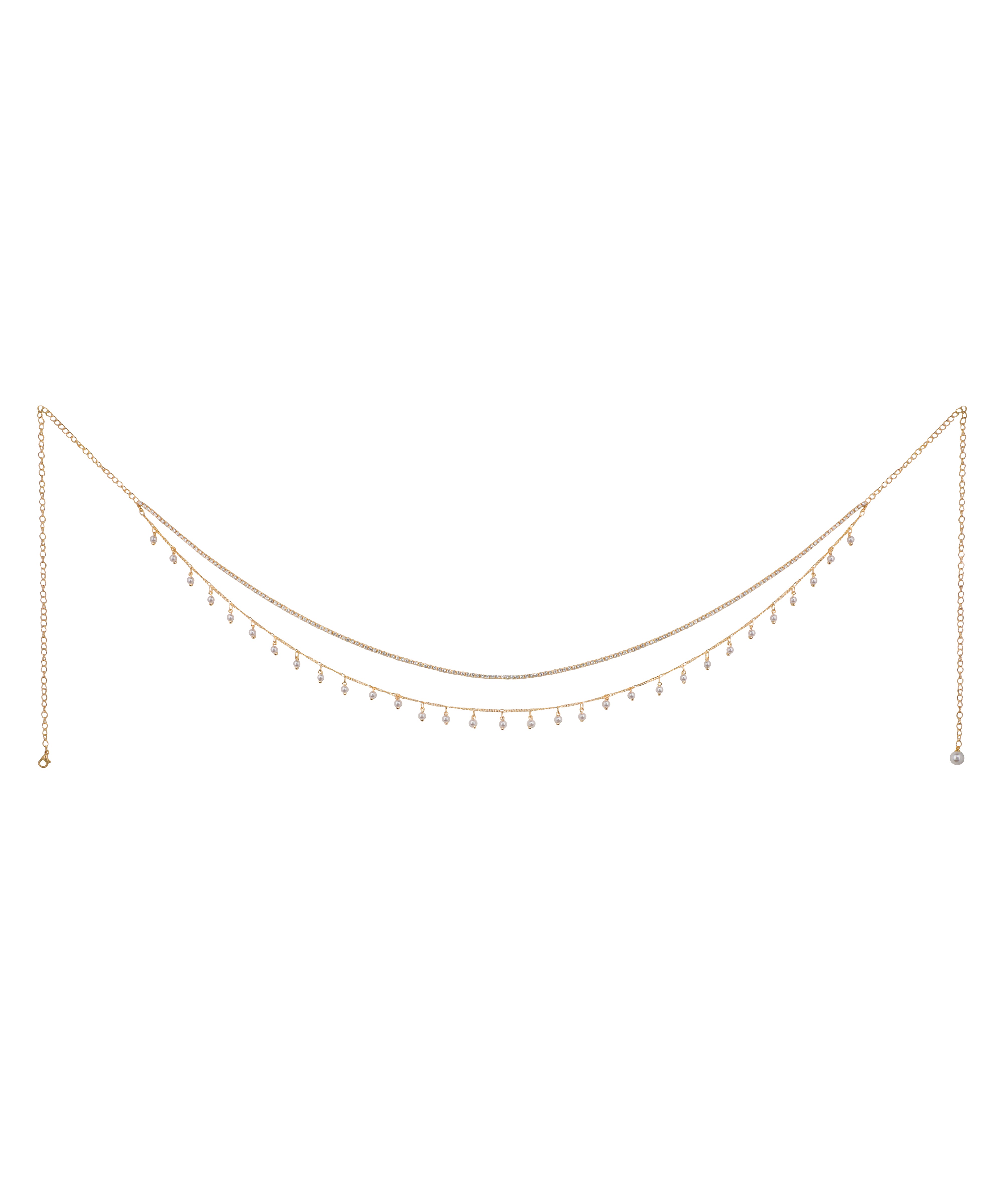 Gold-tone waist chain with delicate dual chains and clear stone drops