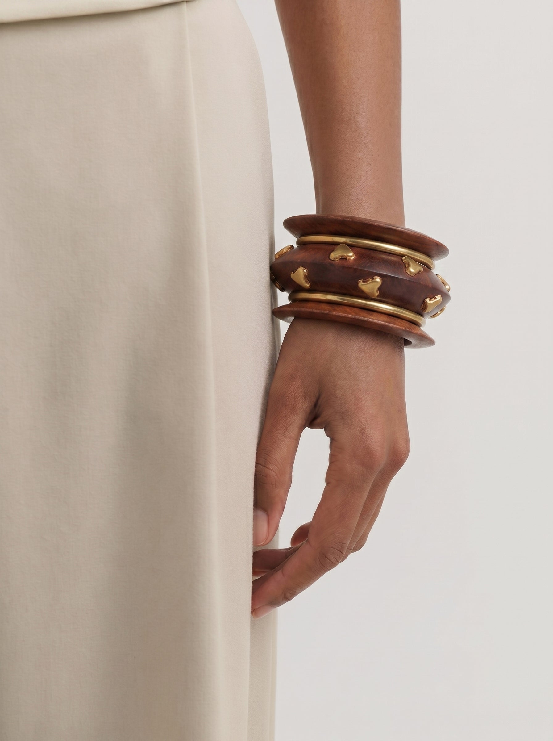 Bold Stacked Wooden Kada with Geometric Design | Stylika