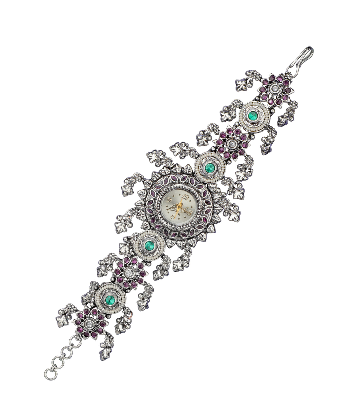 Heritage bracelet watch with ornate decorative stone motifs