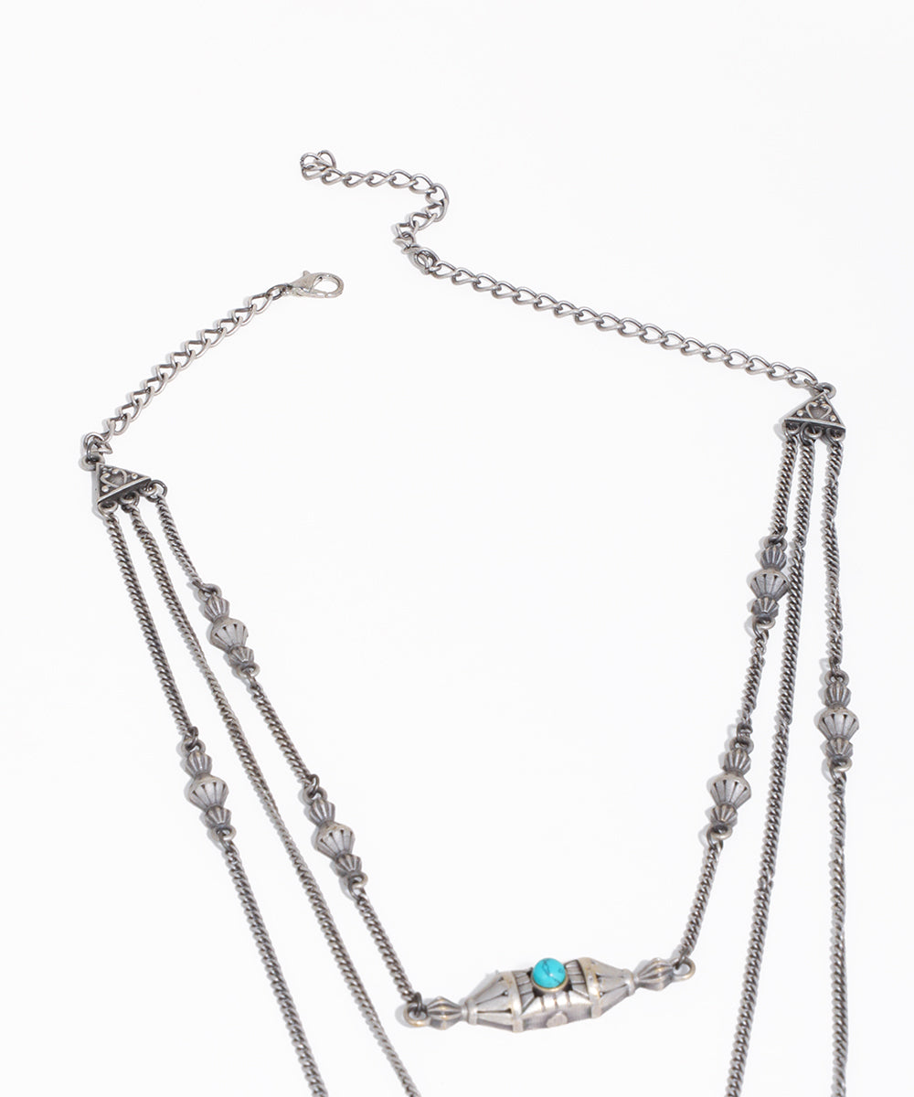 Artisan-Inspired Multi-Layered Geometric Oxidised Necklace with Earrings | Stylika