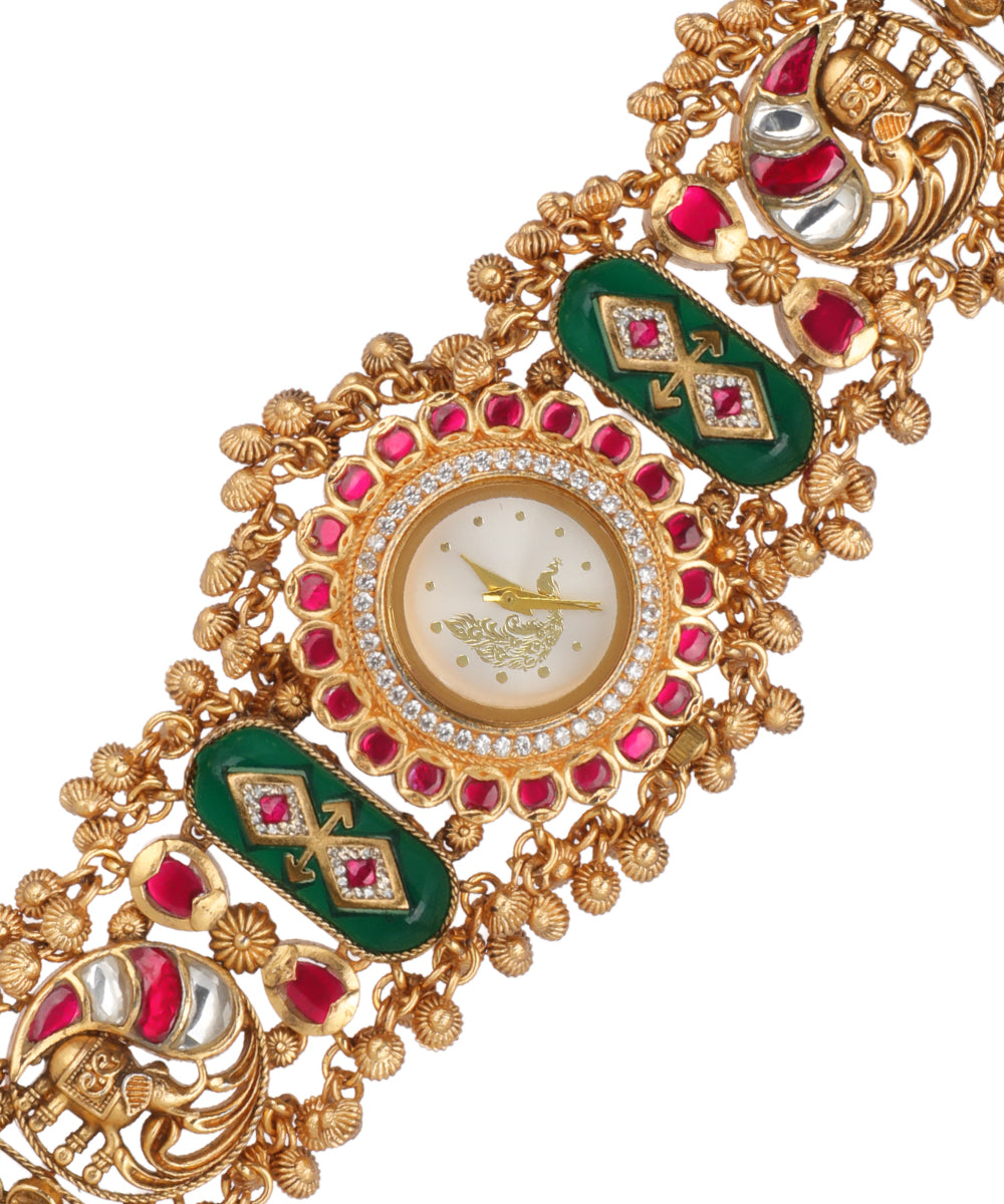 Morni Regal Heritage Bracelet Watch (Ruby+Green) | Stylika