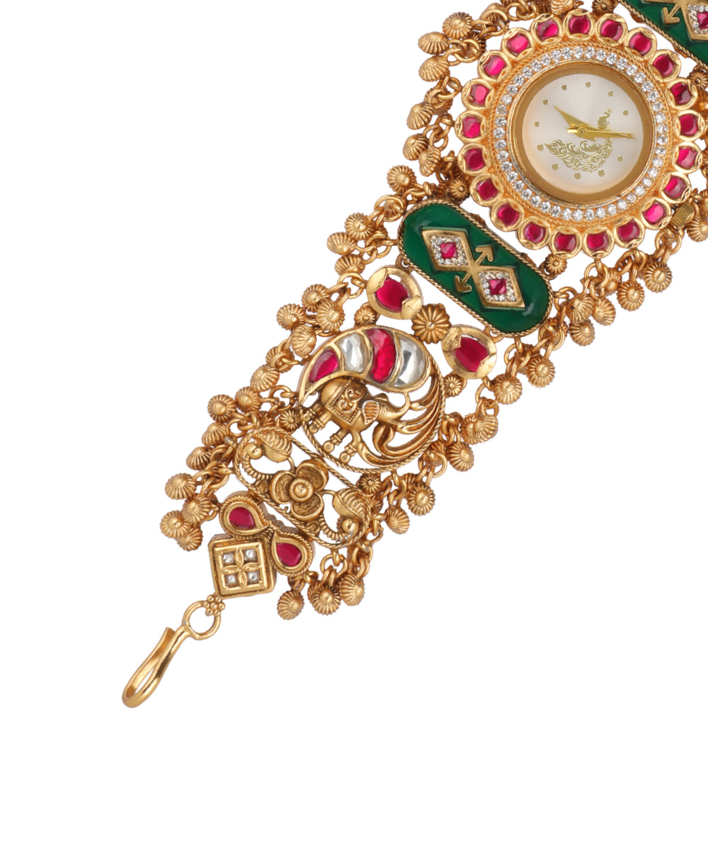 Morni Regal Heritage Bracelet Watch (Ruby+Green) | Stylika