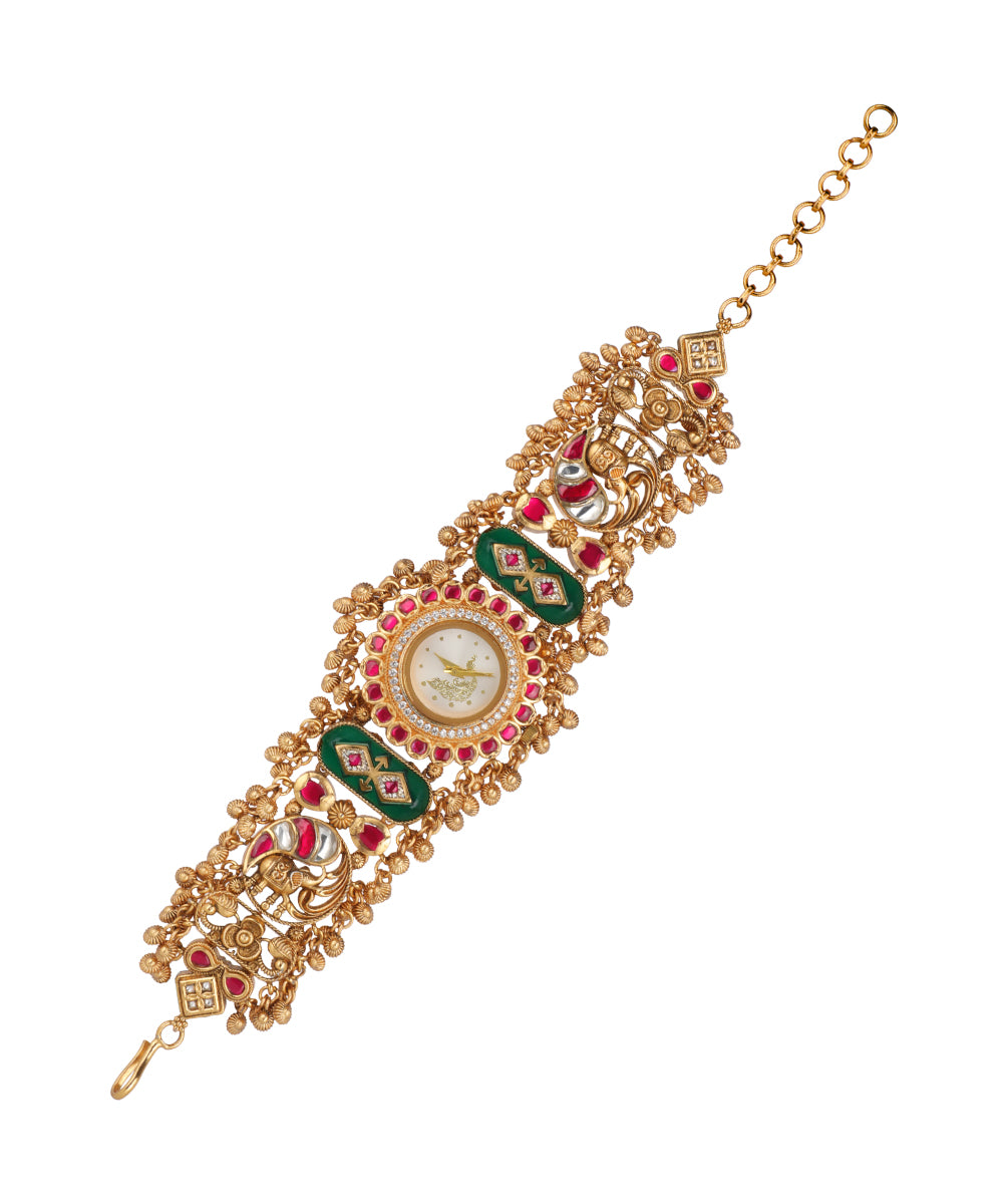 Morni Regal Heritage Bracelet Watch (Ruby+Green) | Stylika