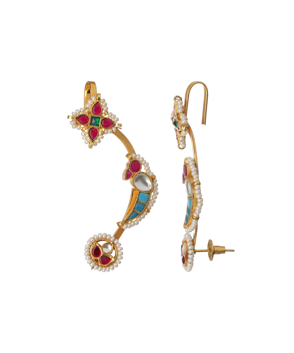 Ethnic Floral Stone Ear Cuff Climber Earrings | Stylika