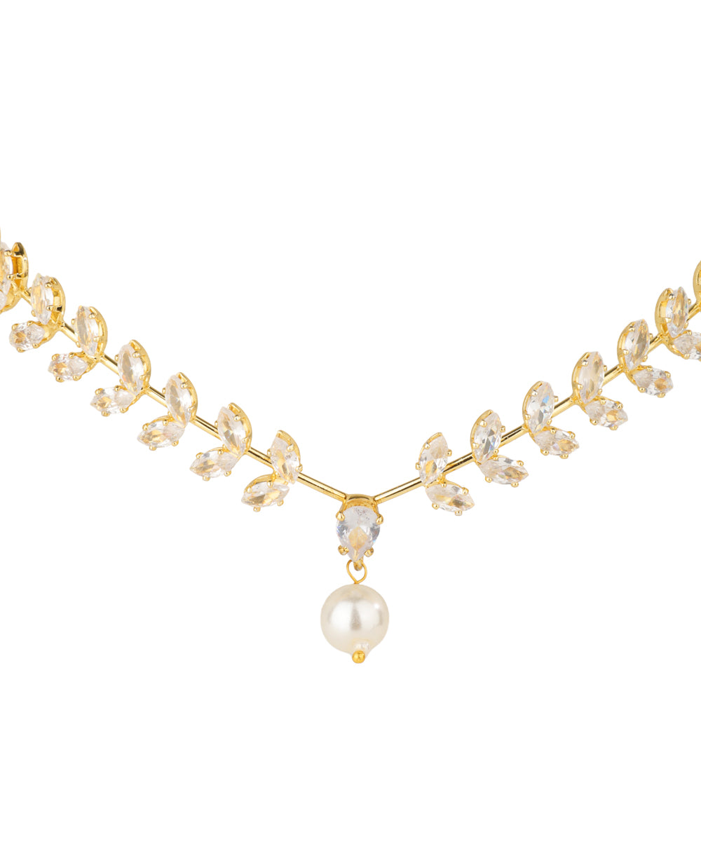 Leaf Motif Tiara with Hanging Drop Detail | Stylika