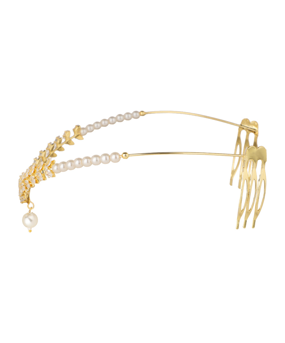 Leaf Motif Tiara with Hanging Drop Detail | Stylika