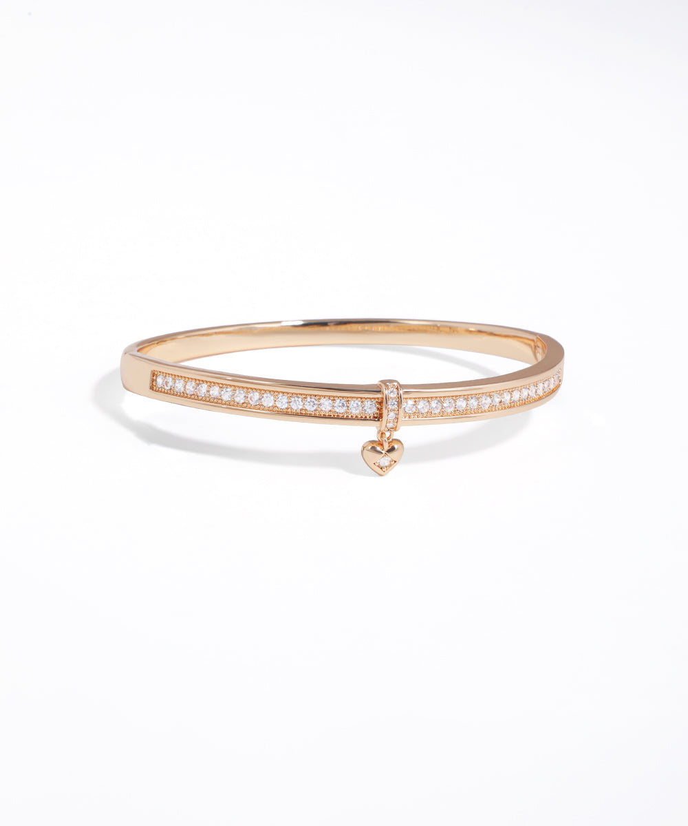 Pave Sparkle Heart Charm Bangle Bracelet | Stylika