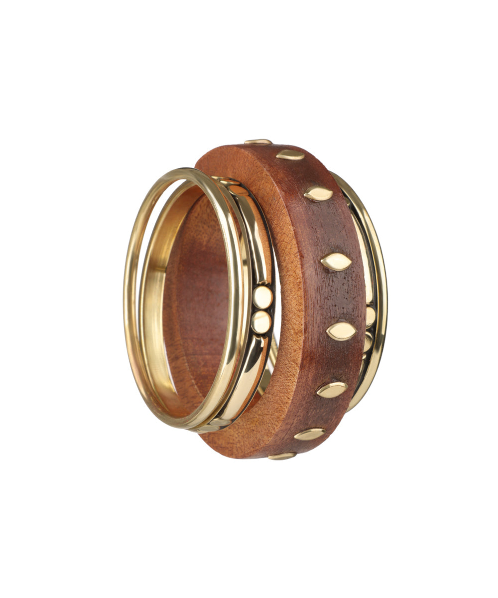 Textured Wooden Kada with Stacked Bangle Set | Stylika