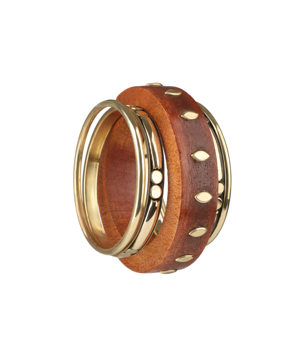 Textured Wooden Kada with Stacked Bangle Set | Stylika