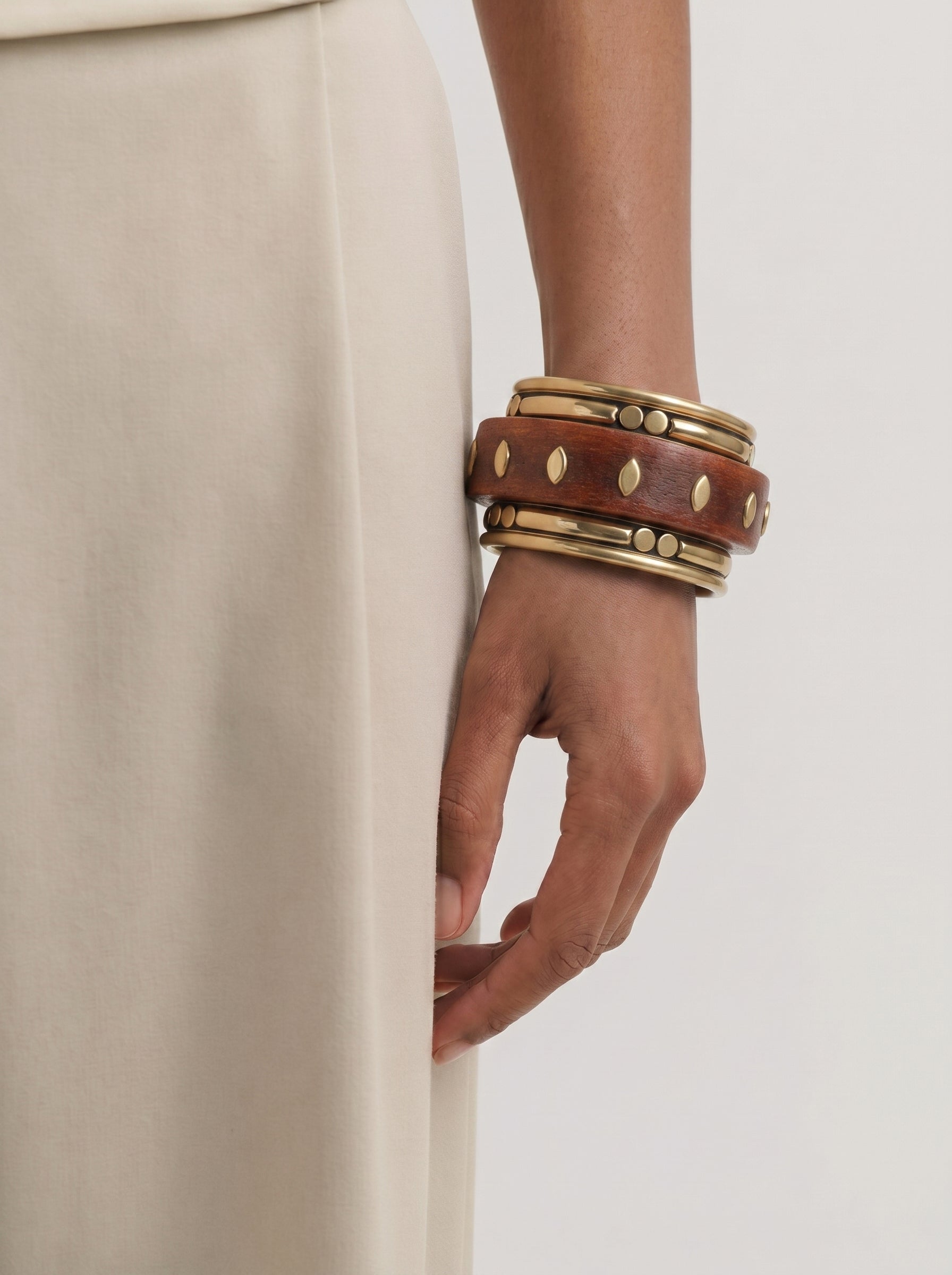 Textured Wooden Kada with Stacked Bangle Set | Stylika