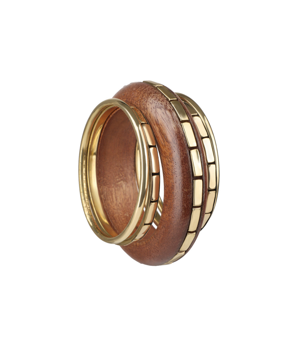 Geometric Inlaid Wooden Kada Stacked Bangles | Stylika