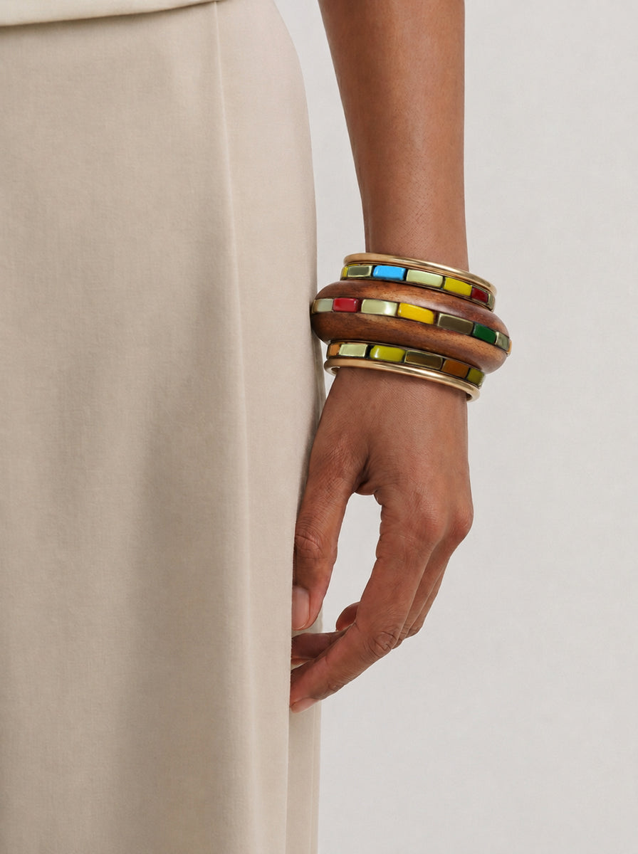 Geometric Inlaid Wooden Kada Stacked Bangles | Stylika