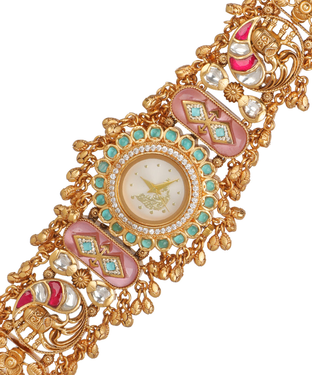 Morni Regal Heritage Bracelet Watch (Mint+Pink) | Stylika