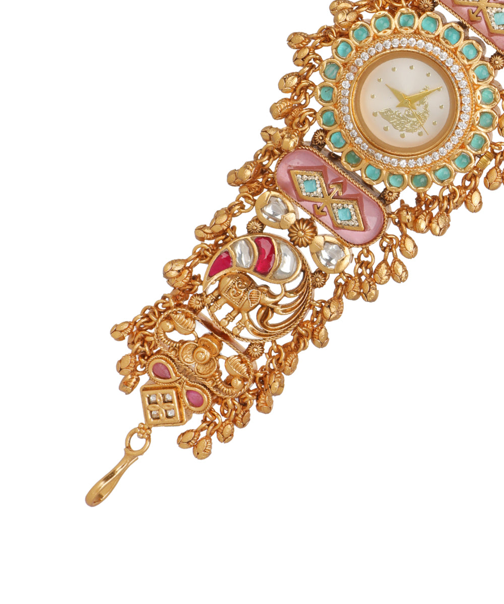 Morni Regal Heritage Bracelet Watch (Mint+Pink) | Stylika