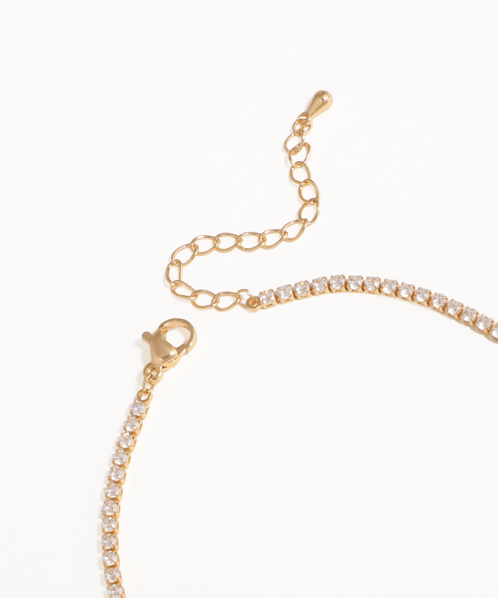 Tennis Chain Halo Drop Necklace with Earrings | Stylika