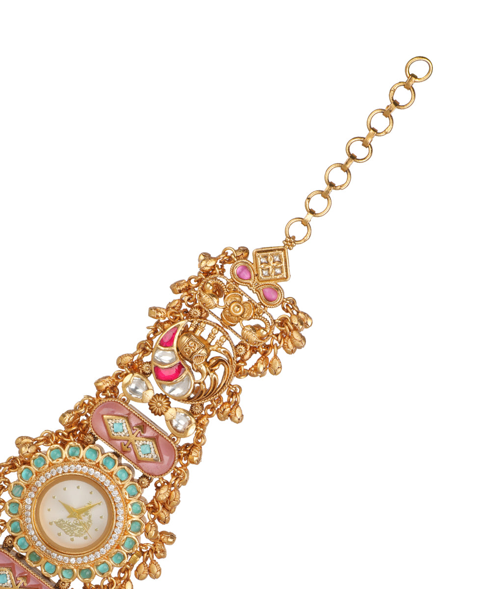 Morni Regal Heritage Bracelet Watch (Mint+Pink) | Stylika