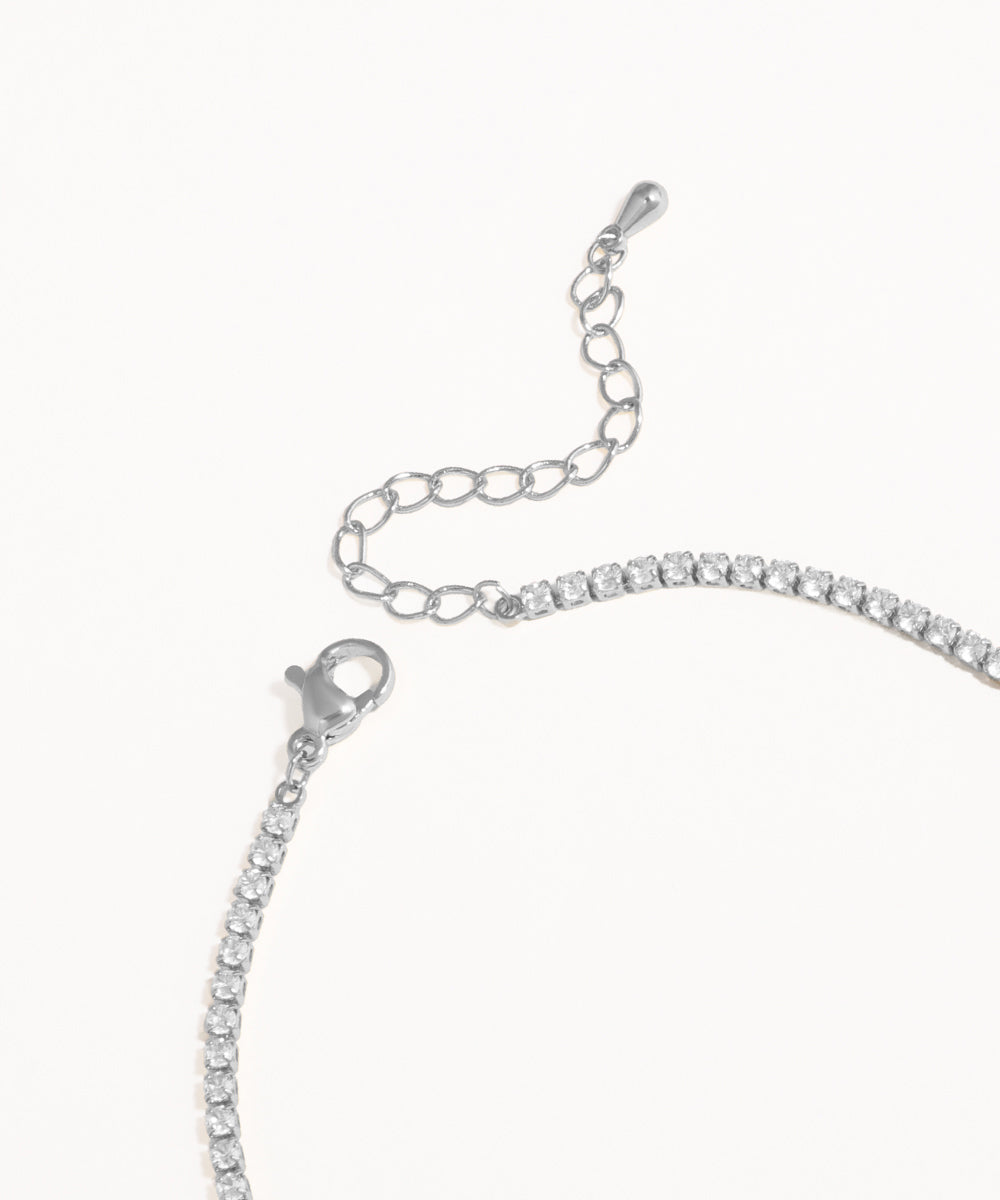 Tennis Chain Halo Drop Necklace with Earrings | Stylika