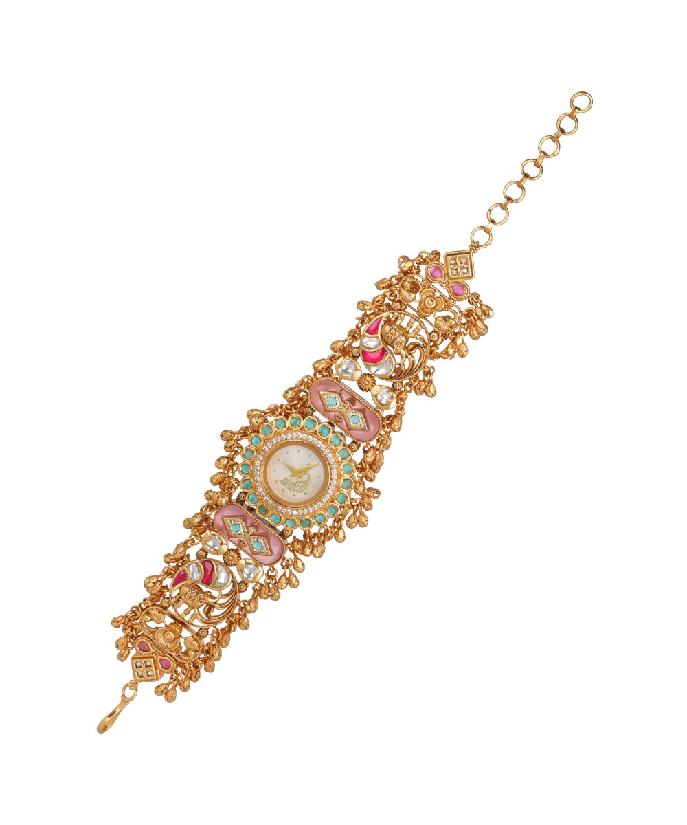 Morni Regal Heritage Bracelet Watch (Mint+Pink) | Stylika