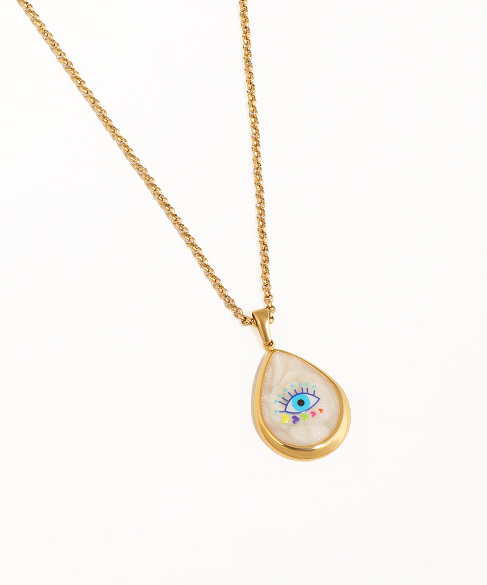 Iridescent Evil Eye Teardrop Pendant Necklace | Stylika