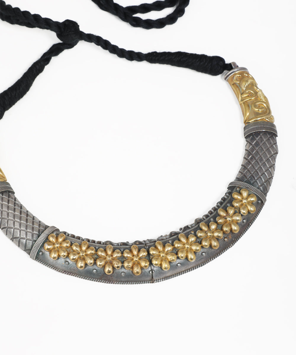 Traditional dual-tone floral oxidised necklace set for festive and ethnic wear