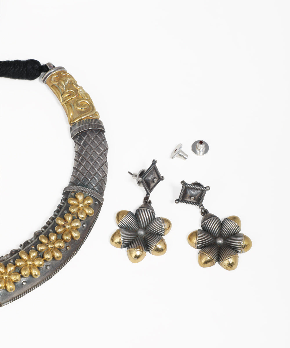 Handcrafted floral oxidised necklace and earrings set for women