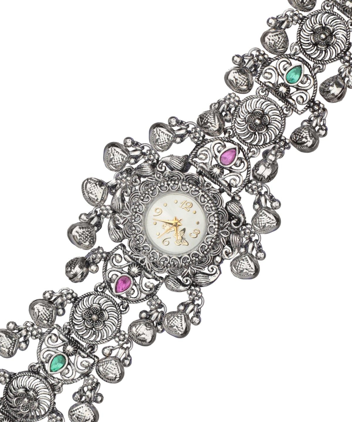 Ornate heritage bracelet watch with a wide band silhouette
