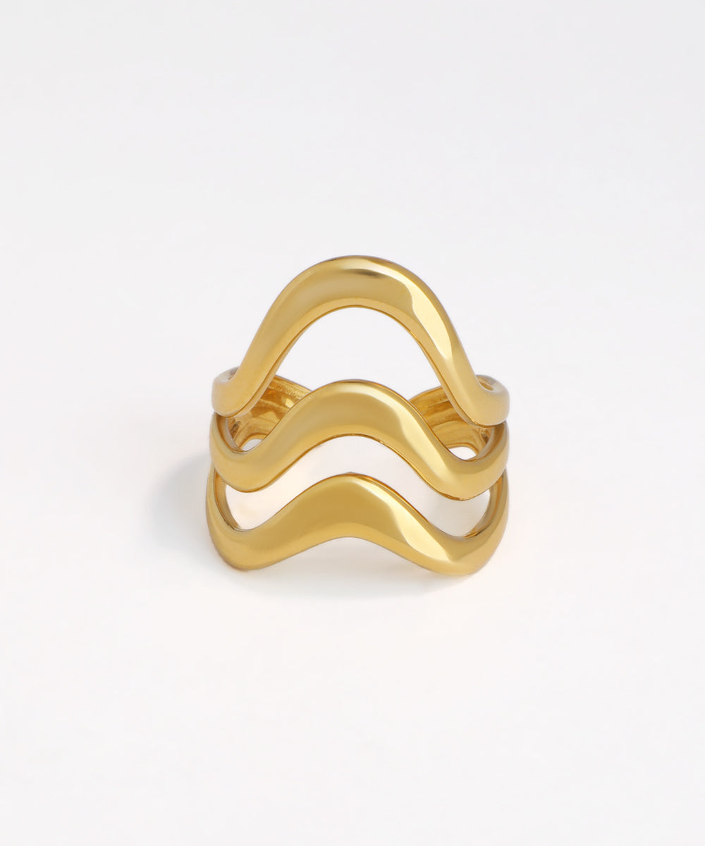 Bold Abstract Wavy Multi-Band Statement Ring | Stylika