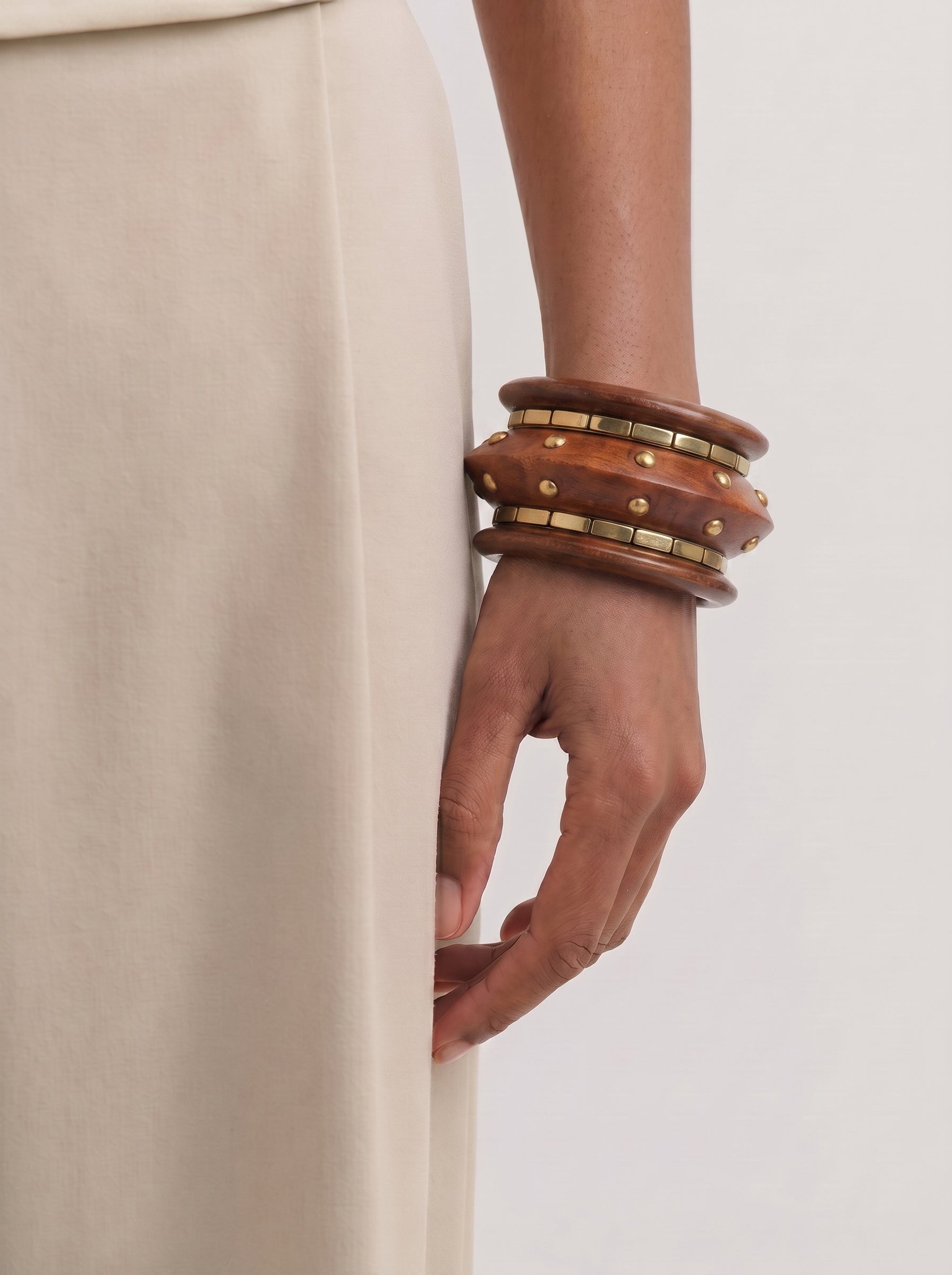 Distinct Stacked Wooden Kada and Bangle Set | Stylika