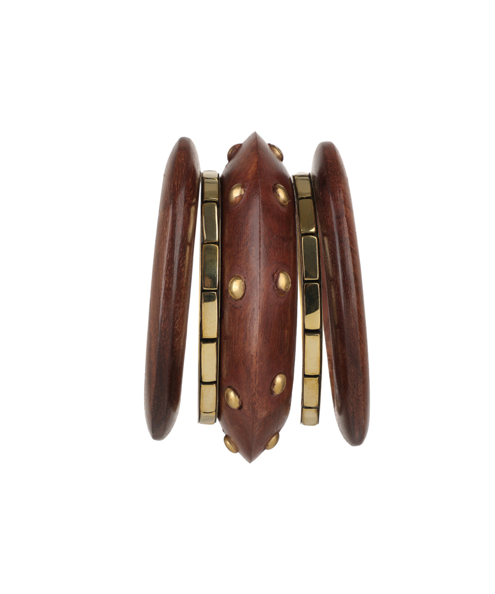 Distinct Stacked Wooden Kada and Bangle Set | Stylika