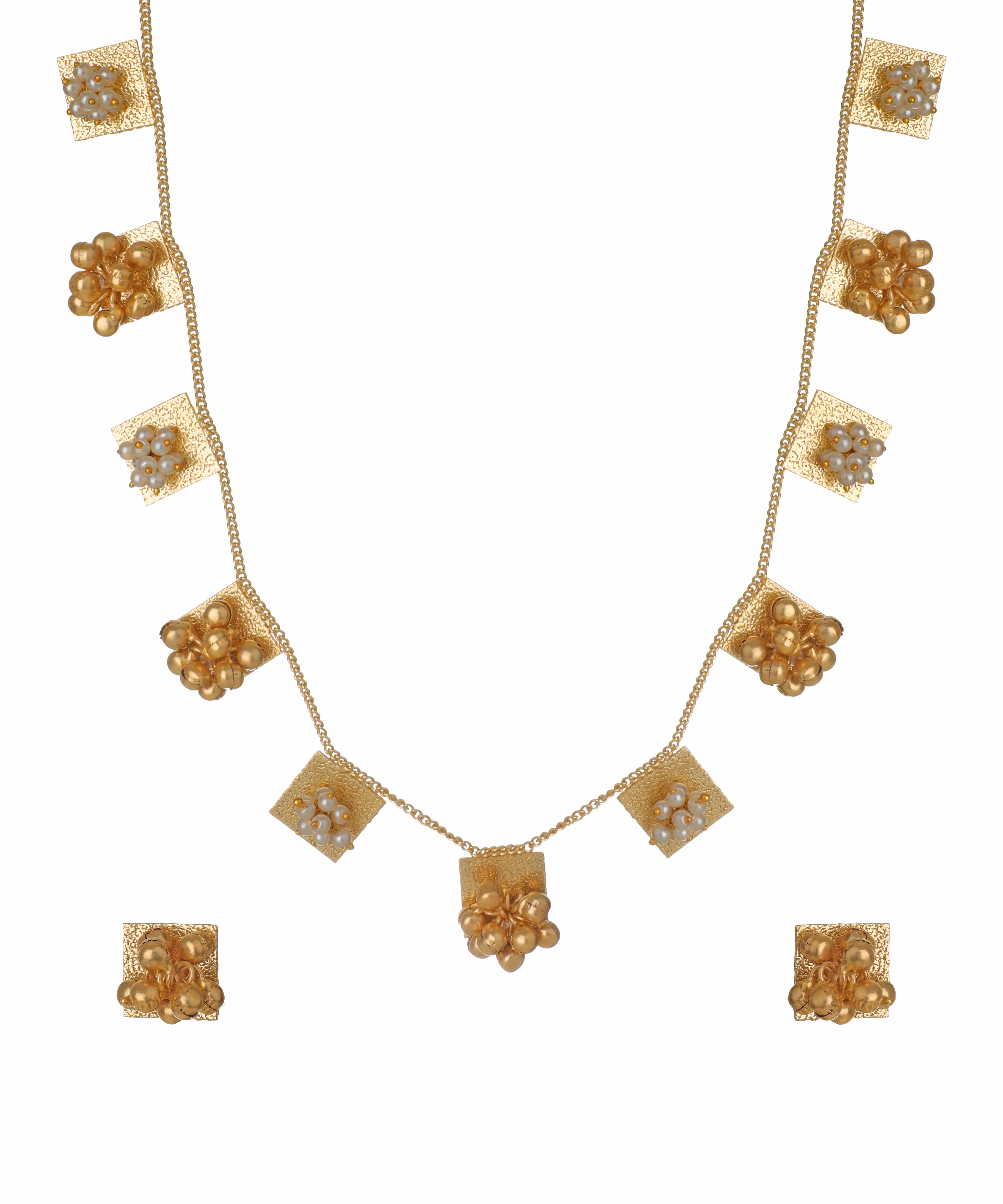 Textured Square Bead Necklace with Earring Set | Stylika