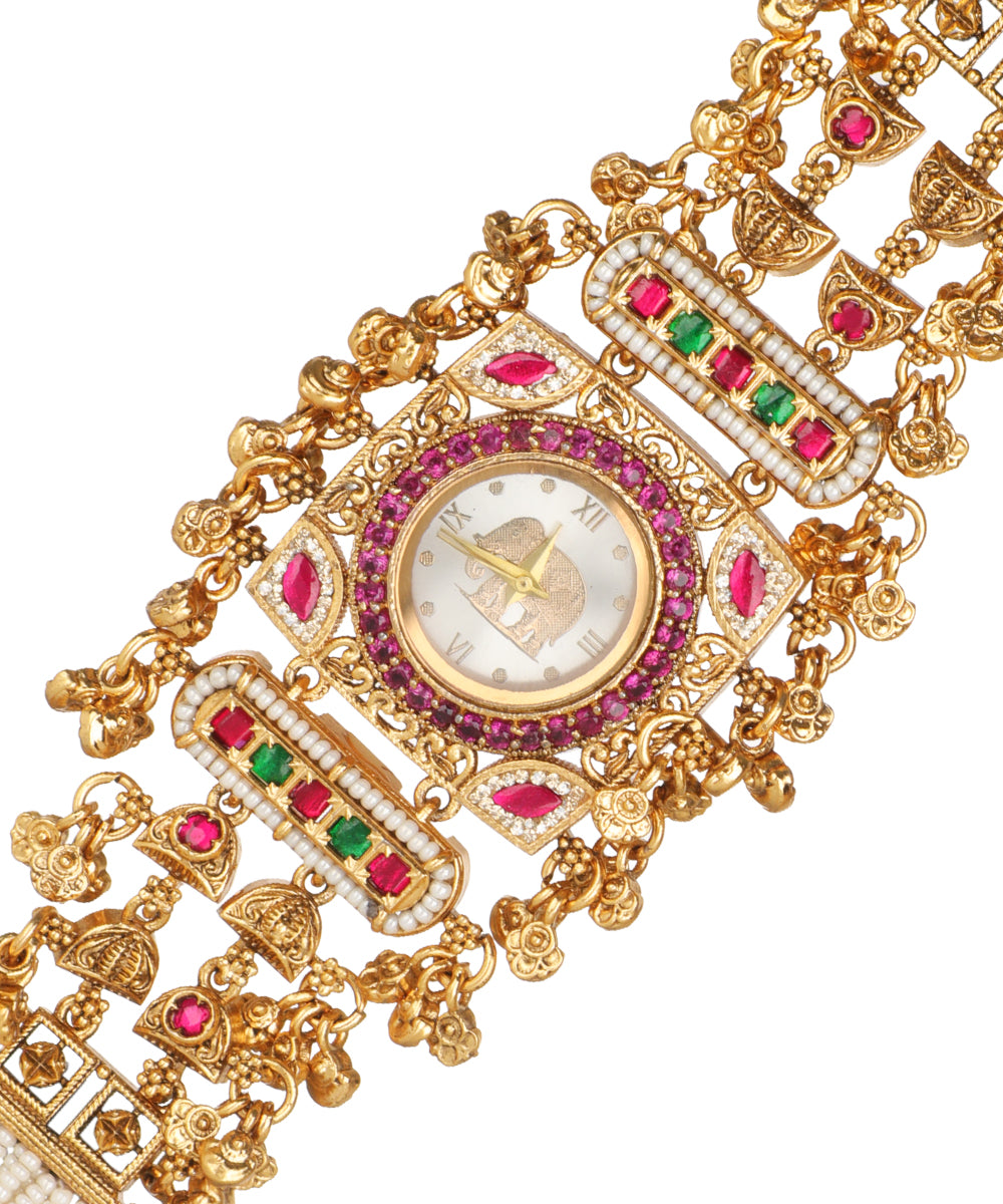 Ratnavali Regal Heritage Bracelet Watch (Ruby) | Stylika