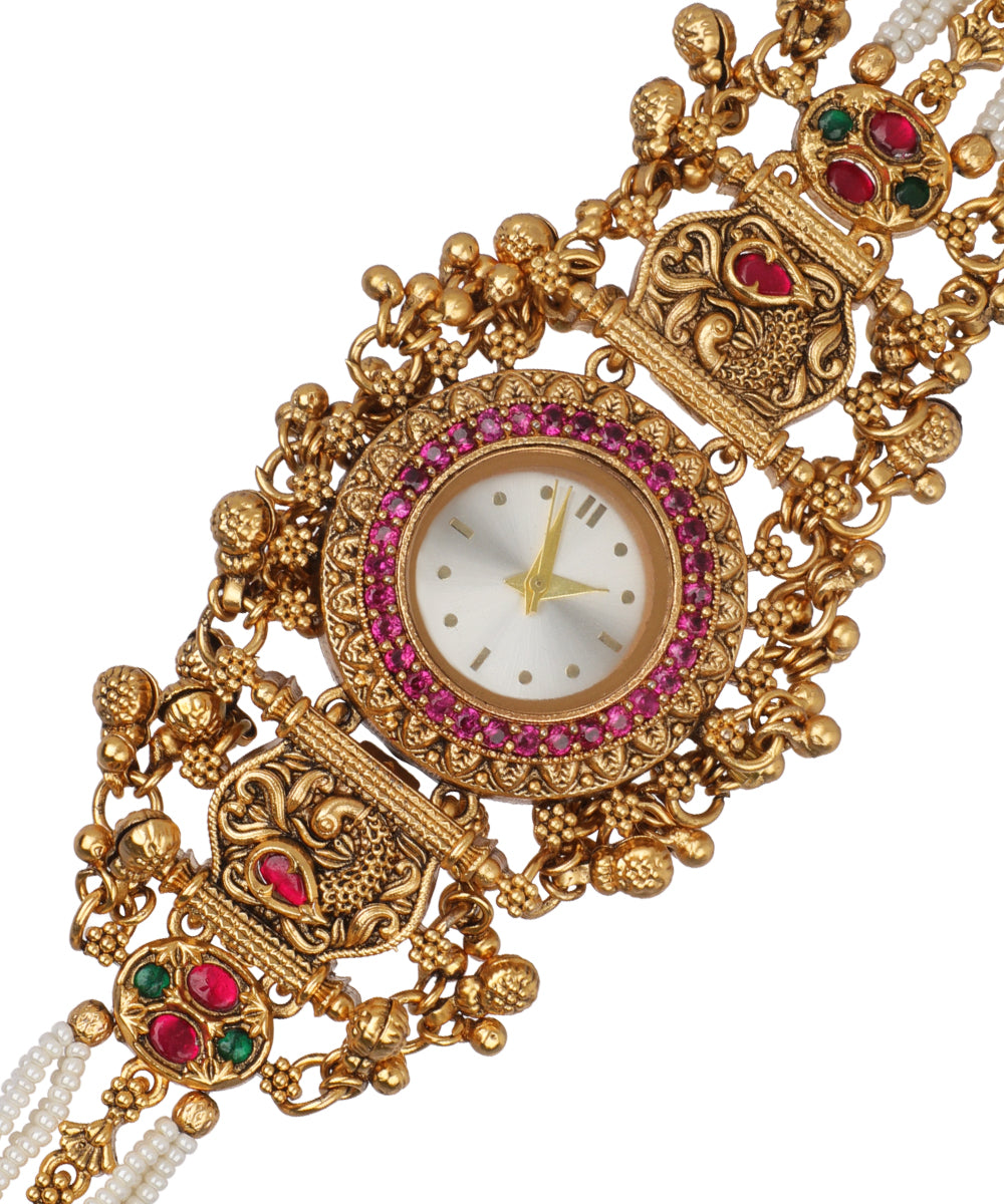 Kamalini Heritage Bracelet Watch (Ruby+Green) | Stylika
