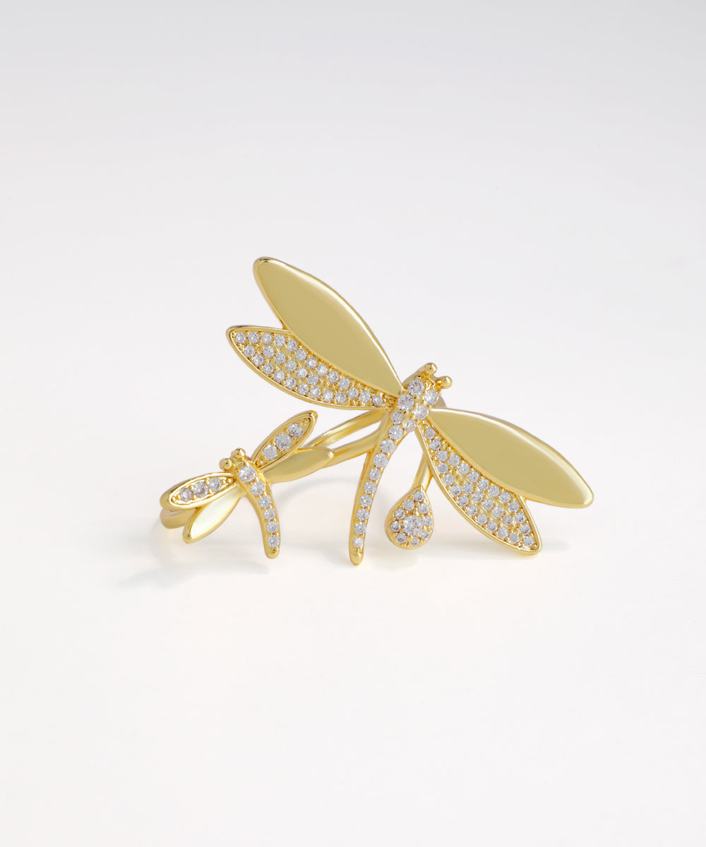 Nature-Inspired Dragonfly Double Finger Ring | Stylika
