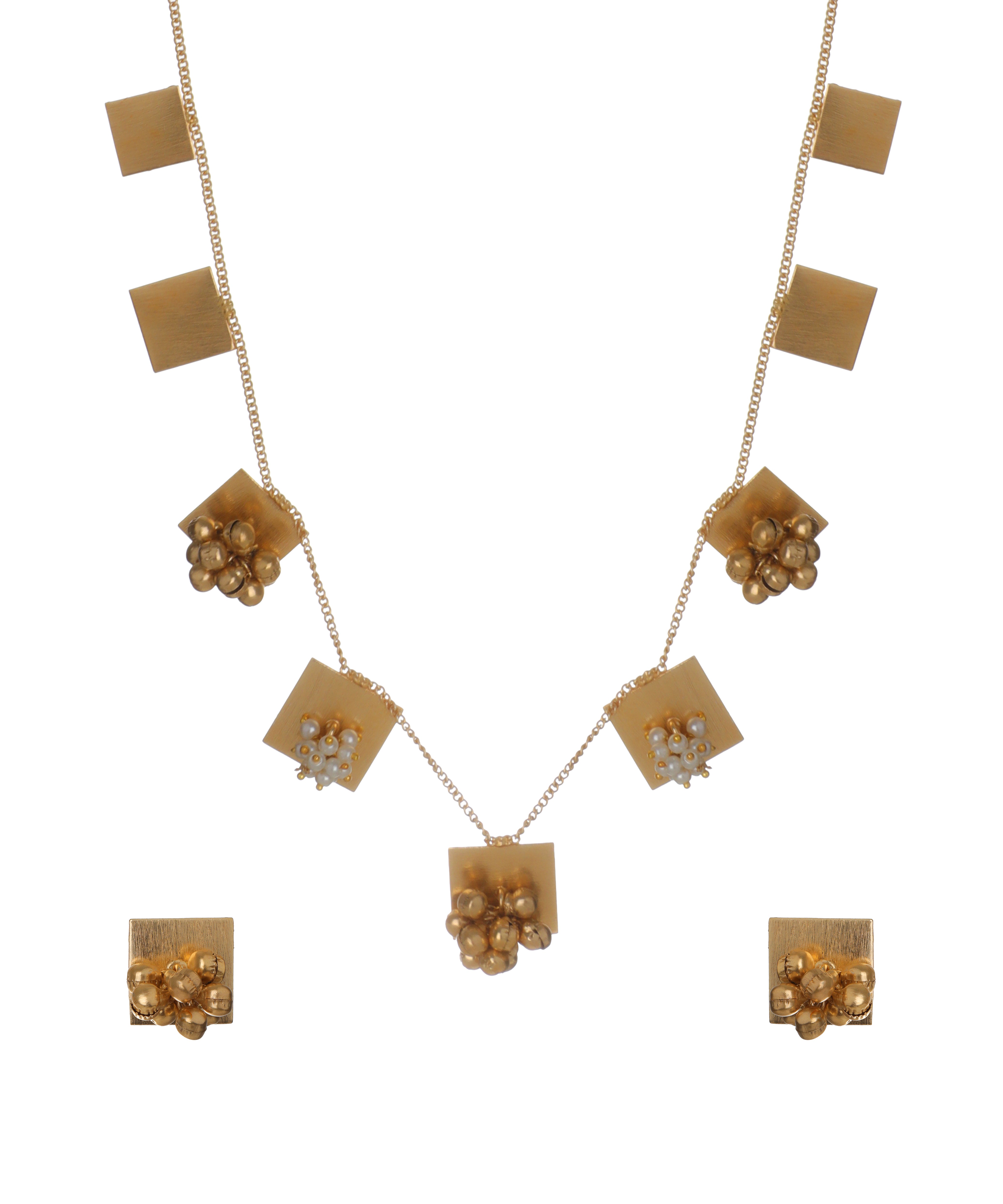 Geometric Square Cluster Necklace with Earring Set | Stylika