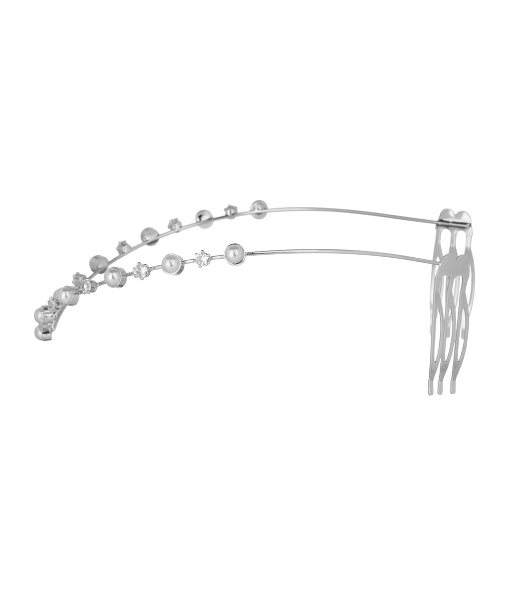 Pearl and Crystal Accented Tiara Headband | Stylika