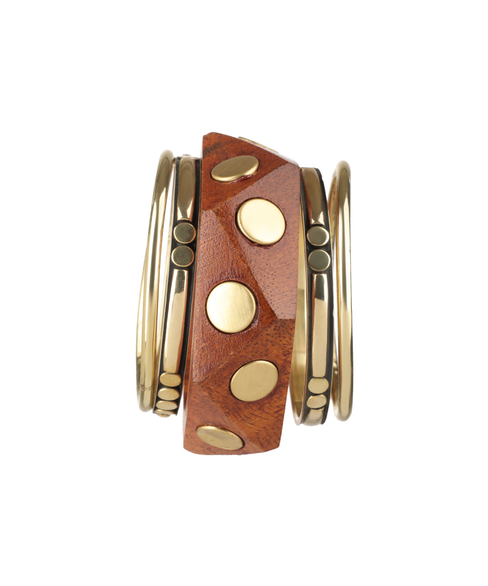Statement Geometric Wooden Kada Stacked Bangle Set | Stylika