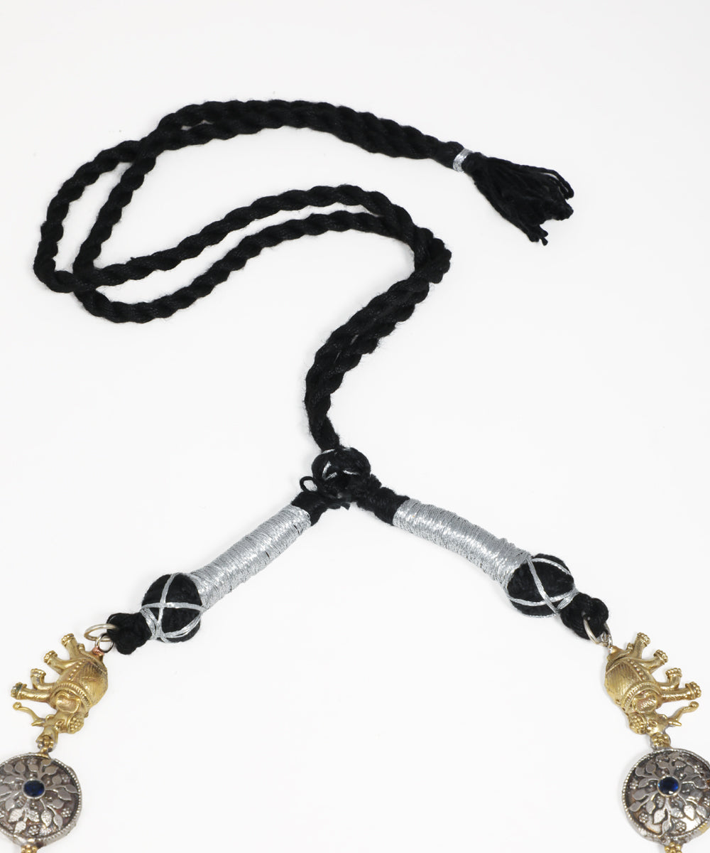 Ethnic oxidised statement necklace set with elephant charms and gemstones