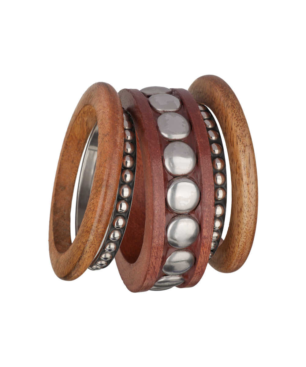 Layered cylindrical silhouette of this wooden bangle stack