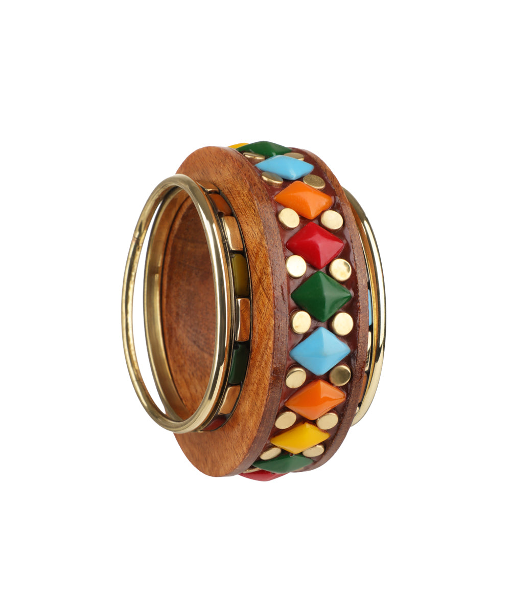 Colorful Studded Wooden Kada Stacked Bangles | Stylika