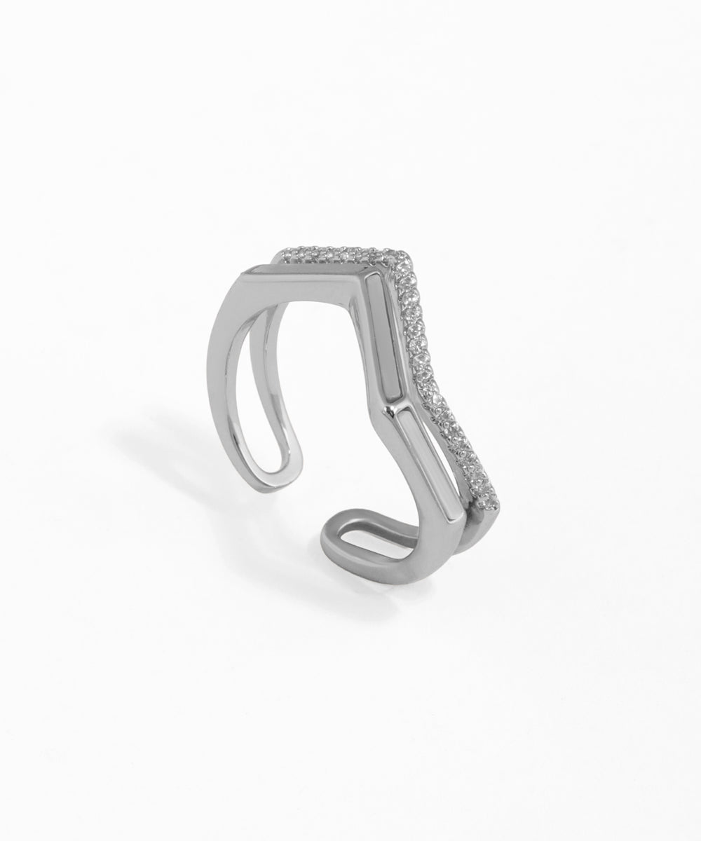 Contoured Chevron Ring with Inlay & Sparkle Detail | Stylika