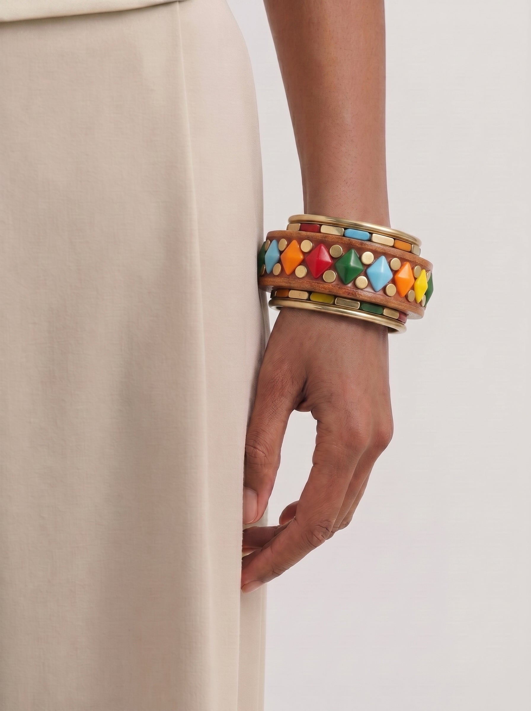 Colorful Studded Wooden Kada Stacked Bangles | Stylika