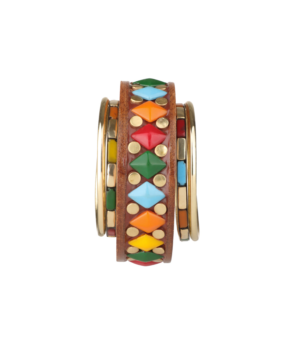 Colorful Studded Wooden Kada Stacked Bangles | Stylika