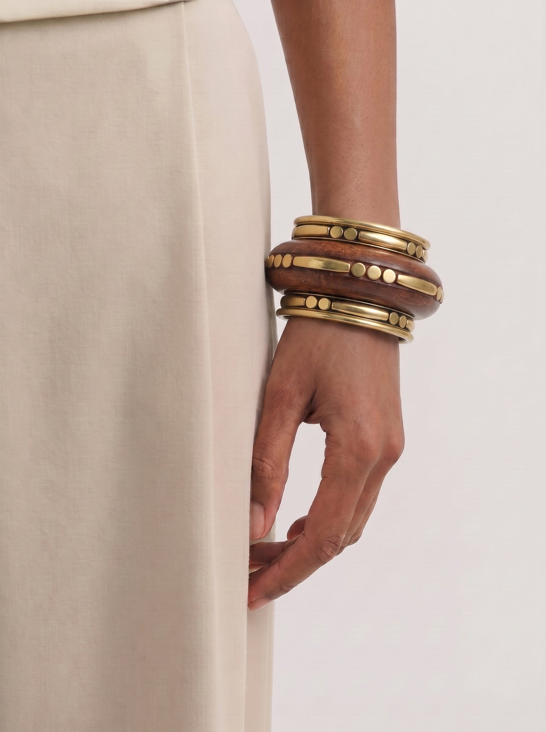Artisan Wooden Kada with Stacked Bangles | Stylika