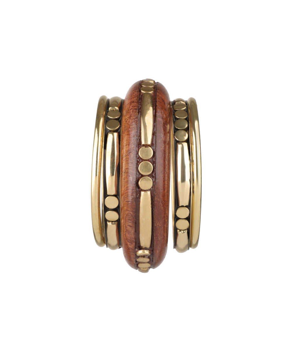 Artisan Wooden Kada with Stacked Bangles | Stylika
