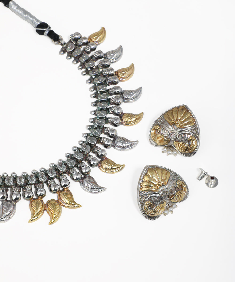 Traditional dual-tone oxidised necklace set for festive and ethnic wear