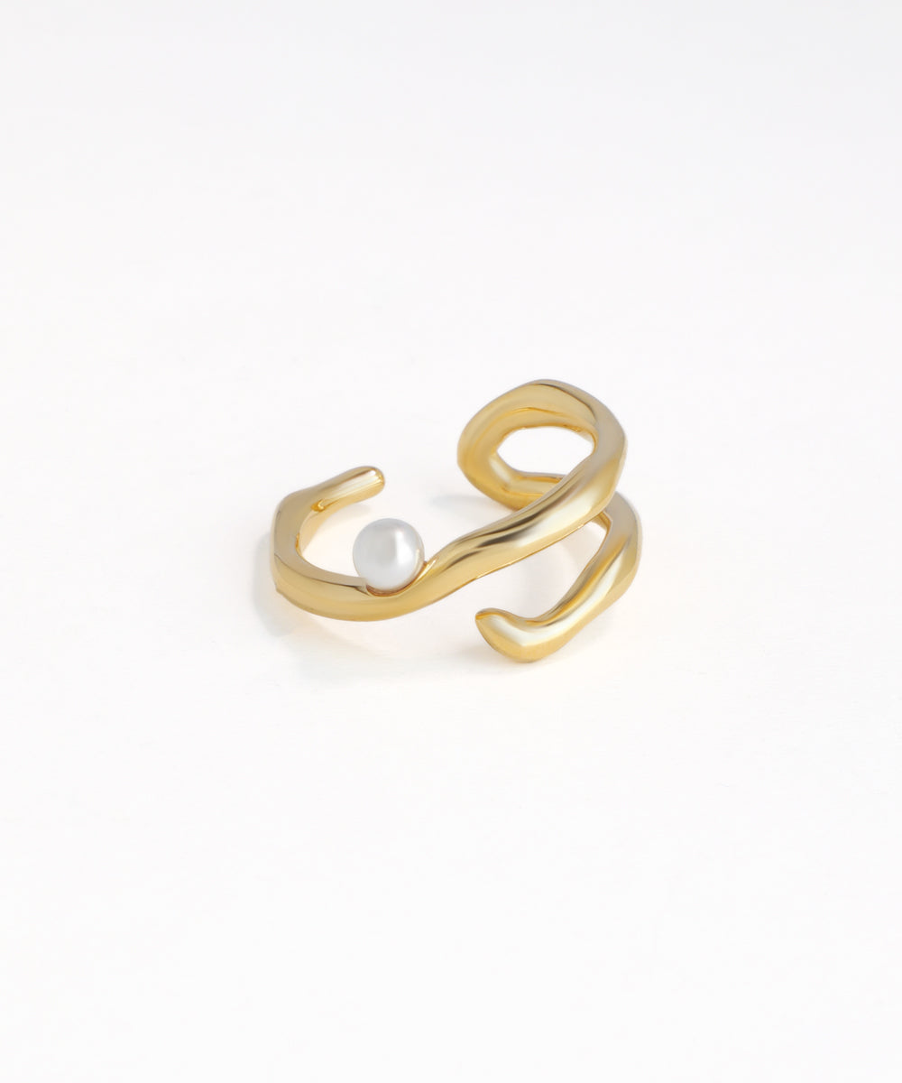 Chic Open Band Ring with Fluid Wave Design and Pearl | Stylika