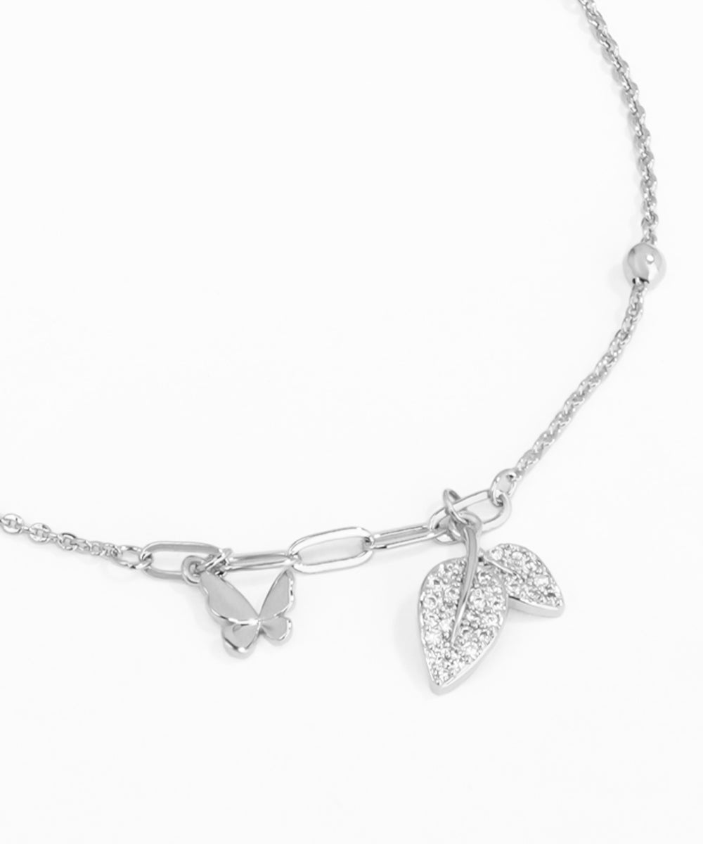 Delicate Charm Bracelet with Leaf & Butterfly | Stylika