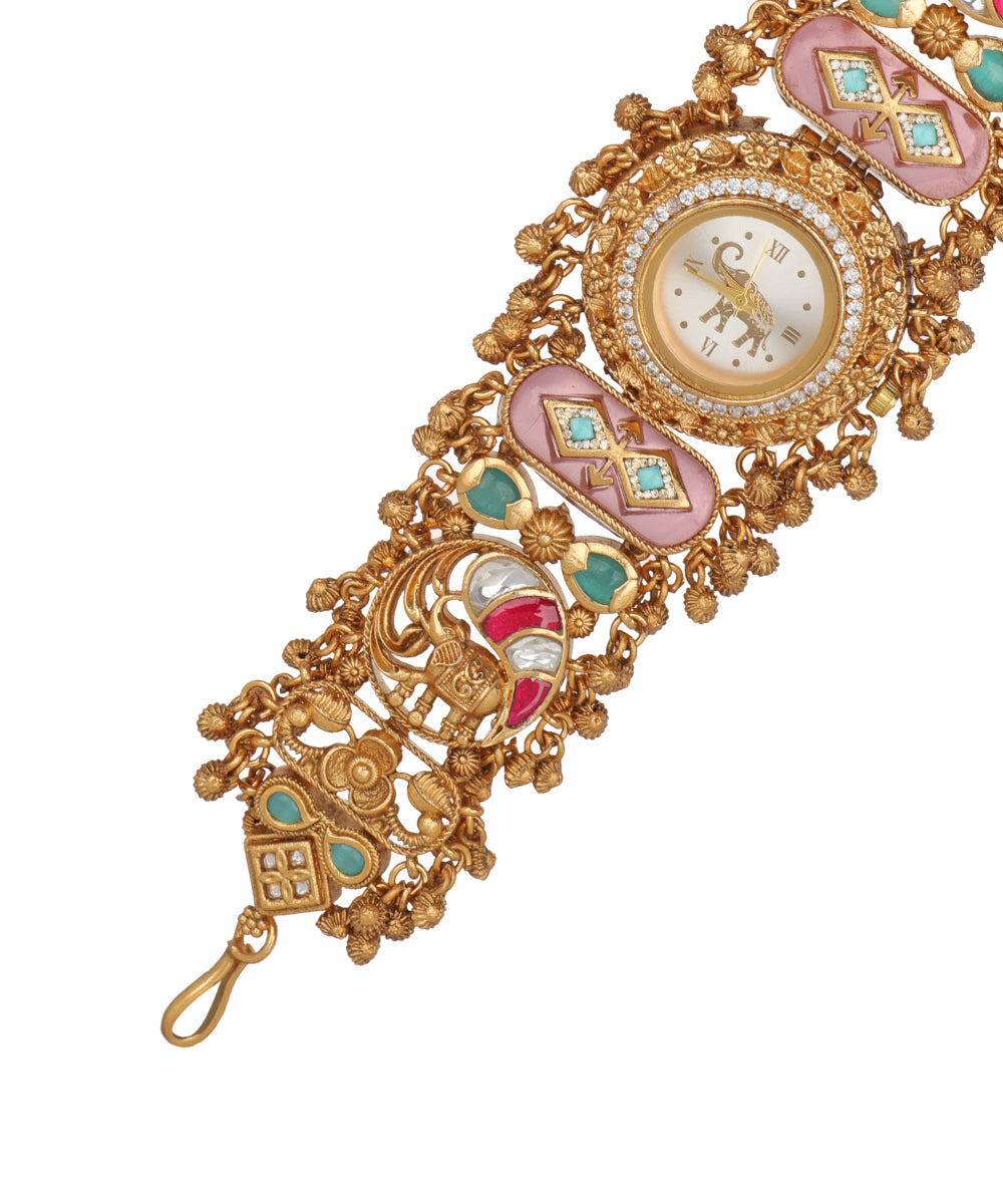 Royal Elephant Heritage Bracelet Watch (Pink+MInt) | Stylika