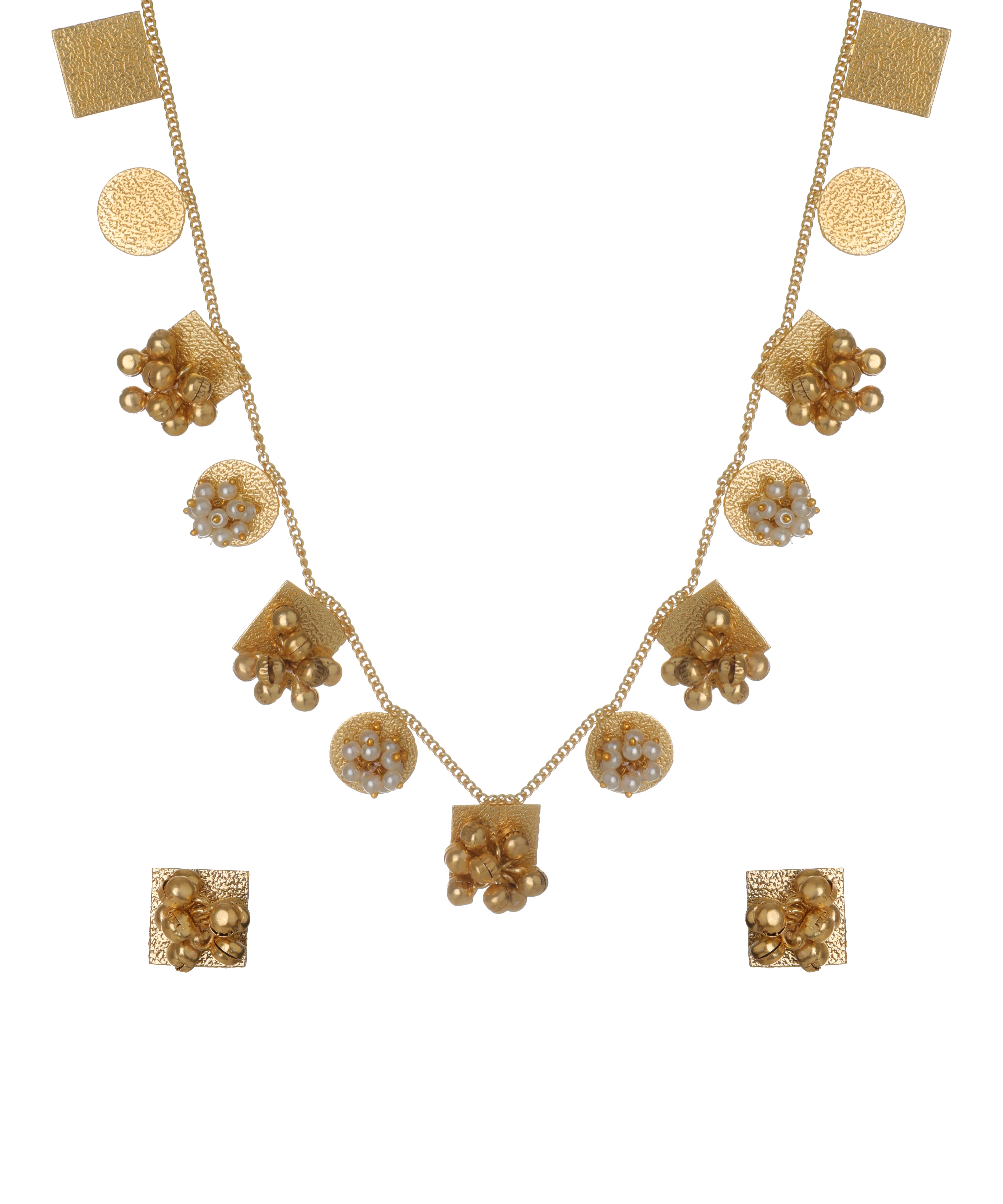 Geometric Textured Bead Cluster Necklace Set | Stylika