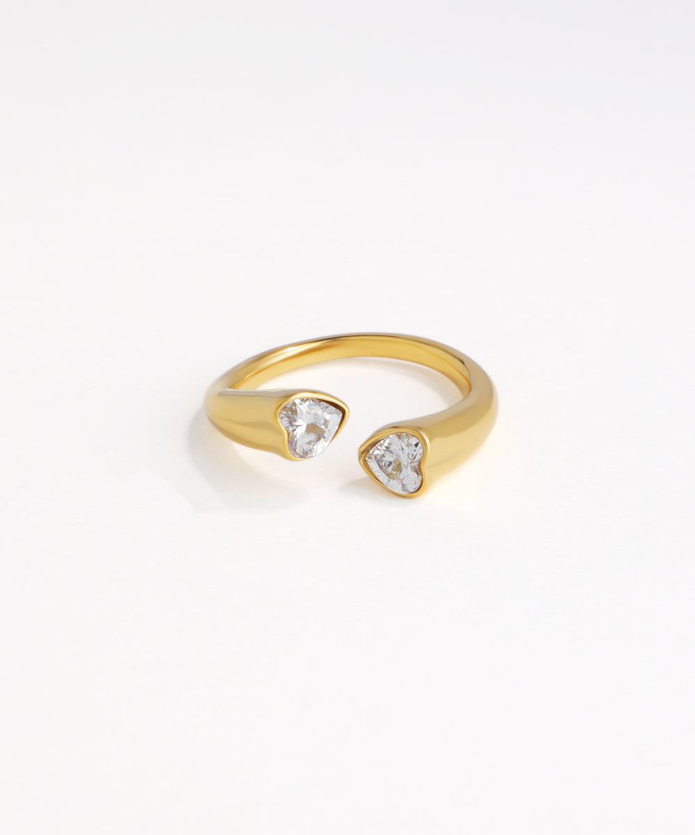 Contemporary Open Ring with Twin Heart-Cut Stone Design | Stylika